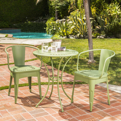 Ensemble bistro en fer 3 pièces pour l'extérieur, eau, 29,5 po x 23,62 po x 23,62 po, 33,36 lb, fer thermolaqué, métal Kd, 23,62 po x 23,62 po x 29,5 po, 33,36 lb
