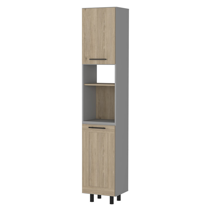 Garde-manger à 2 portes et 2 tablettes Devoux en pin clair et gris