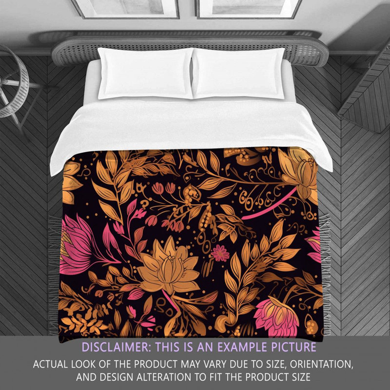 Machine Printed Comforter, King Comforter, Gold/Pink Floral