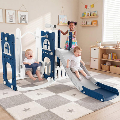 7-in-1 Toddler Activity Playground, Slide Swing Set with Climber & Interactive Toys