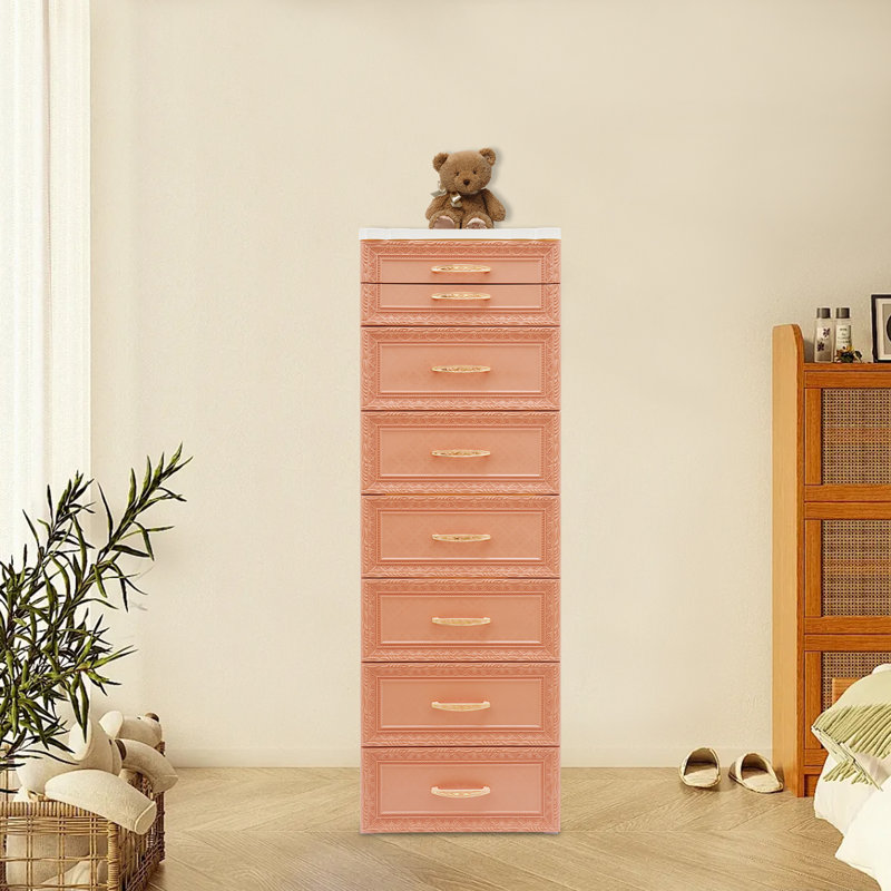Storage Cabinet, Storage Organizer With Drawers And Wheels, Orange