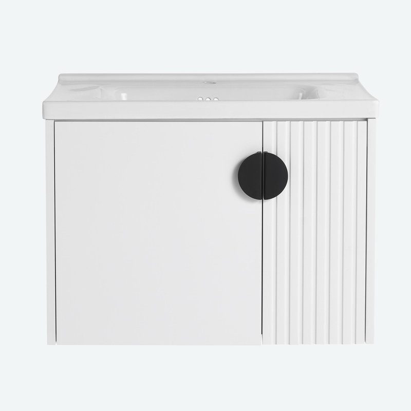 Ensemble de meuble-lavabo simple 27,75 po avec plateau en céramique Jamicheal, Blanc