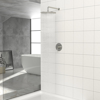 Shower Faucet In Brushed Nickel - 10-Inch Rainfall Head, Valve, Wall Mount Installation & Moth Rain Faucet, Mount, Easy