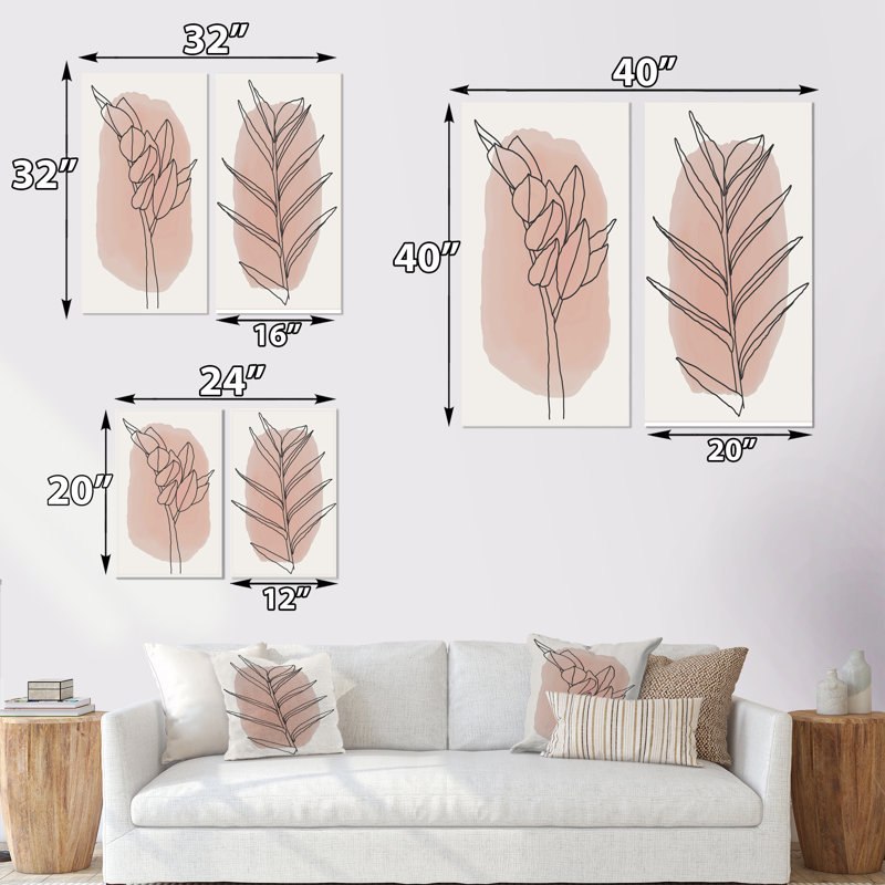 Ensemble de 2 peintures abstraites botaniques beige I, Toile tendue, H 20 po x l 24 po x P 1 po