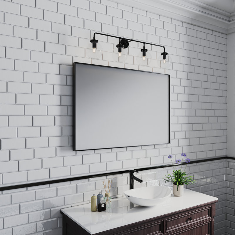 Metal Rectangle Mirror with Aluminum Frame, Bathroom Mirror with Resistant Glass, 32" x 48", Black