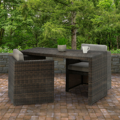 Damonei 2 - Person Wicker Patio Dining Set with Rectangular Table
