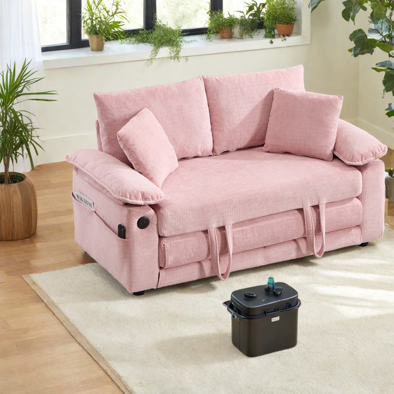 Compression Sofas 3 In 1 Chenille Sleeper, Modern Compact Home Loveseat