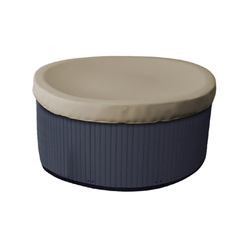 Heavy-Duty Outdoor Waterproof Round Hot Tub Cover, Patio UV Protected Spa Cover, Beige, 35.6cm H x 228.6cm W x 228.6cm D