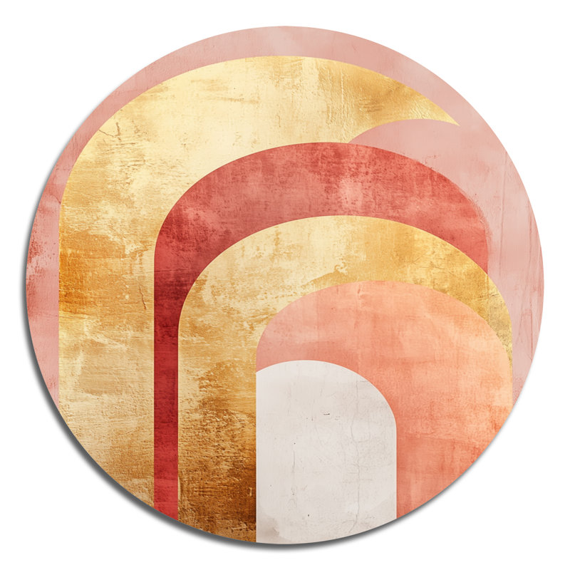 Blush & Gold Arcs - Abstract Modern Transitional Round Metal Wall Art, 36" W x 36" H