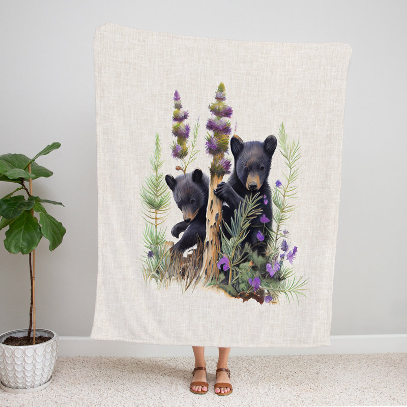 Throw Blanket, 68" W x 80" L, Animal Print/Floral, Brown/Tan/Purple/Green