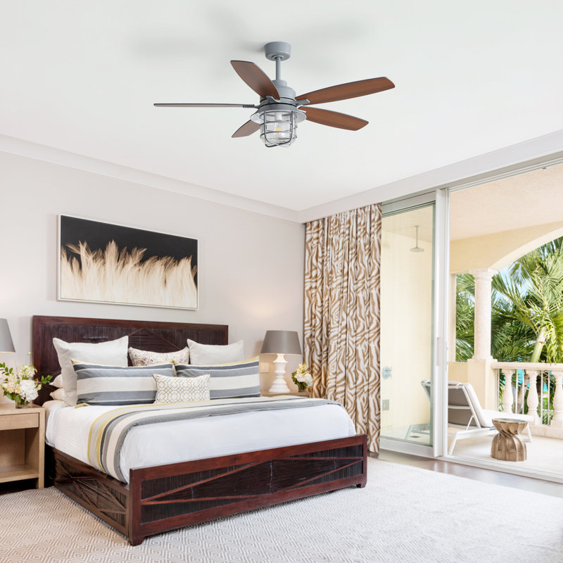52-Inch Cement Grey Ceiling Fan With E26 Light,Glass Lampshade,5 Plywood Blades,Noiseless DC Motor,6 Wind Speed