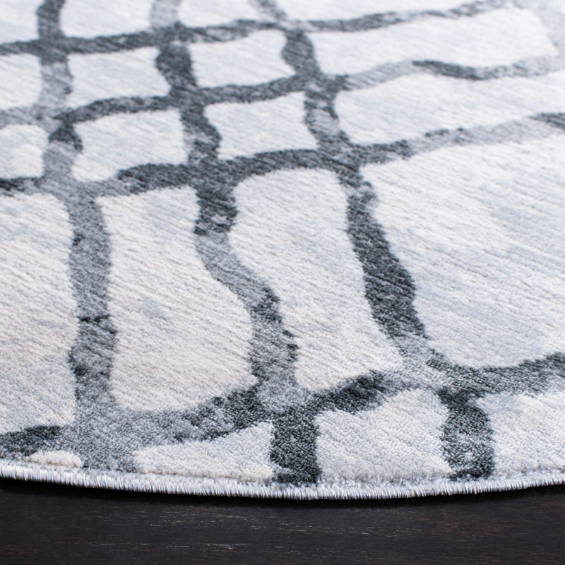 Peaks Geometric Ivory/Gray Area Rug, Round 6'7"