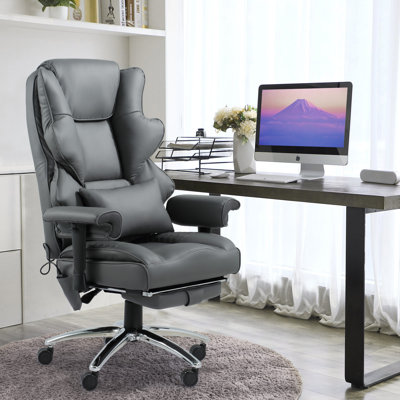  Executive Office Chair, 6-Point Massage Office Chair With Heating Function, High Back PU Leather & Ergonomic Lumbar Support
