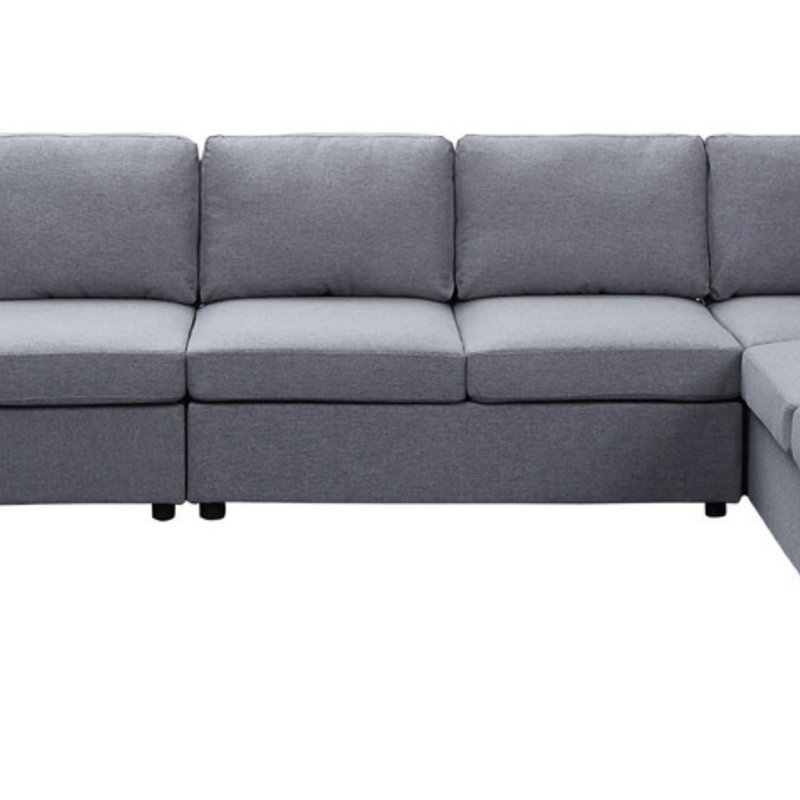 Canapé modulaire 146,5 po avec méridienne réversible, Lin gris pâle