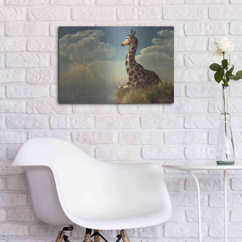 «Giraffe And Distant Mountain» par Daniel Eskridge, art mural en métal, H 16 po x l 24 po