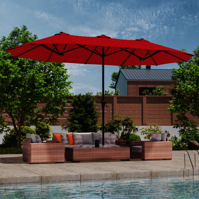 Large Double-Sided Rectangular Outdoor Patio Market Umbrella, 92.37" H x 156" W x 84" D, Red