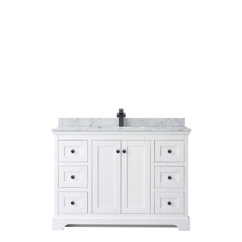 Avery 48'' Single Bathroom Vanity with Stone Top, White, Brushed Gold