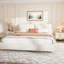 Très grand lit plateforme tapissier avec tête de lit amovible, tissu Boucle, blanc-1115663973