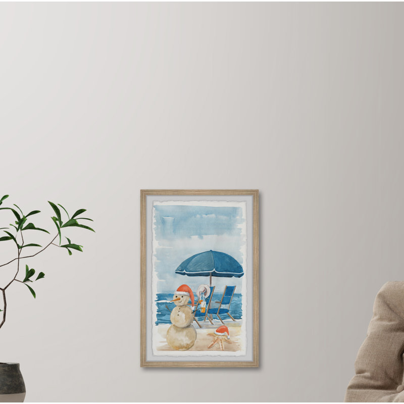 Sandy Snowman - Single Picture Frame Painting, 45cm H x 38cm W x 3.81cm D
