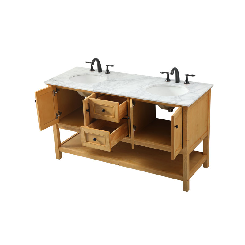Ensemble de meuble-lavabo double 60 po Bonsai, Bois naturel