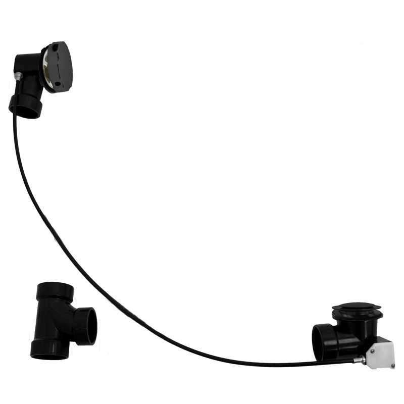 35" Cable Drive Bathtub Pop-Up Drain Trim with Rotary Overflow and Sch. 40 ABS Fittings, Matte Black