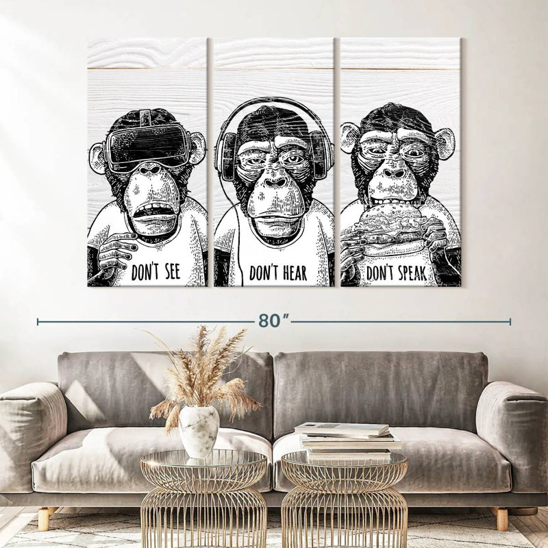 Cool Monkeys, reproduction d'art sur toile, H 42 po x l 65 po x P 1,25 po