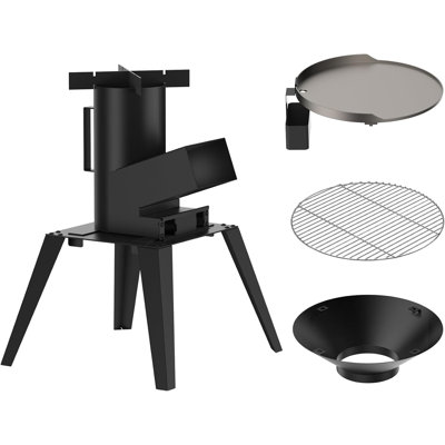 3-In-1 Camp Rocket Stove Kit With BBQ Grate, Griddle, Pot Rack, Portable Wood Burning Stove With Detachable Stand, Camping Gear For Outdoor Cooking Patio Barbecue RV Tailgating