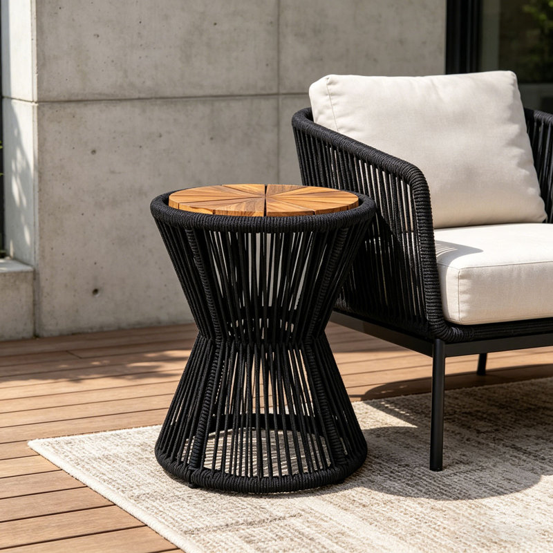 Table d'appoint extérieur, Noir et teck