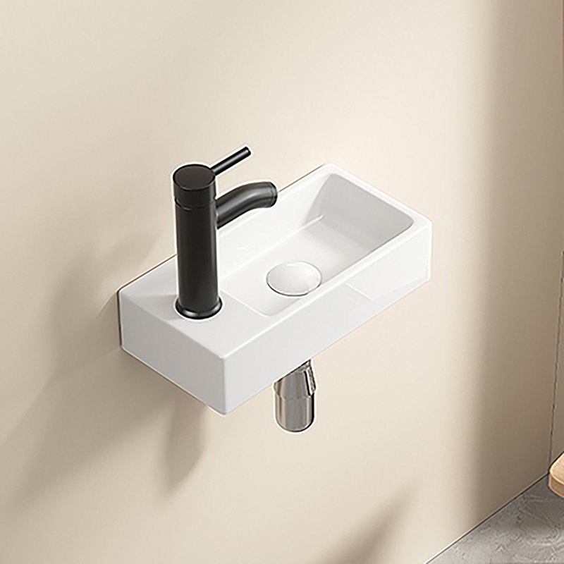 Lavabo mural à petite vasque rectangulaire en céramique avec lavabo à main gauche sans robinet et bonde