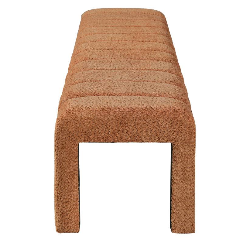 63-Inch Modern Minimalist Boucle Upholstered Bench with Channel Stitching, Orange