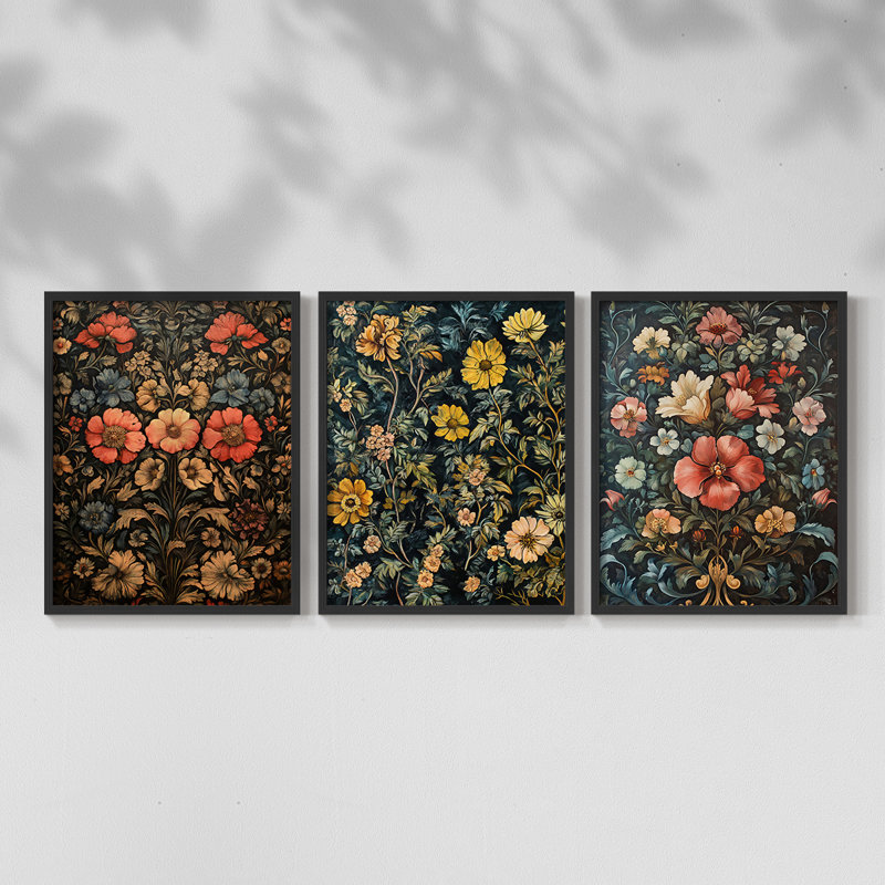 Ensemble de 3 estampes giclées encadrées - Prêt à accrocher, Noir, noir, noir, noir, H 28 po x l 66 po