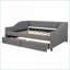 Lit de jour double rembourré en tissu pleine grandeur gris avec 2 tiroirs, structure en bois aggloméré, aucun sommier tapissier requis-292240634