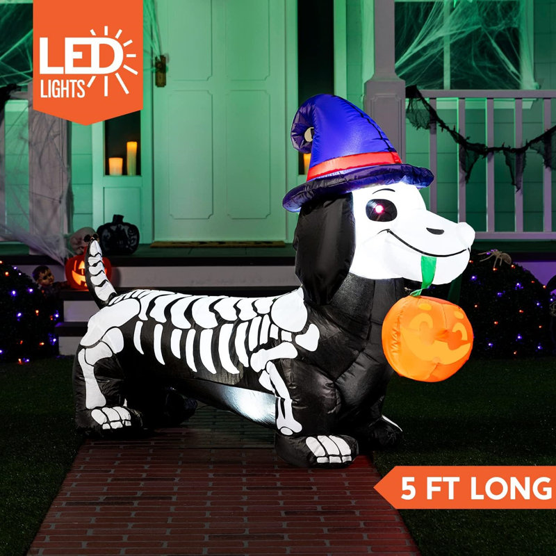 Chien squelette gonflable d'Halloween de 5 pi de long