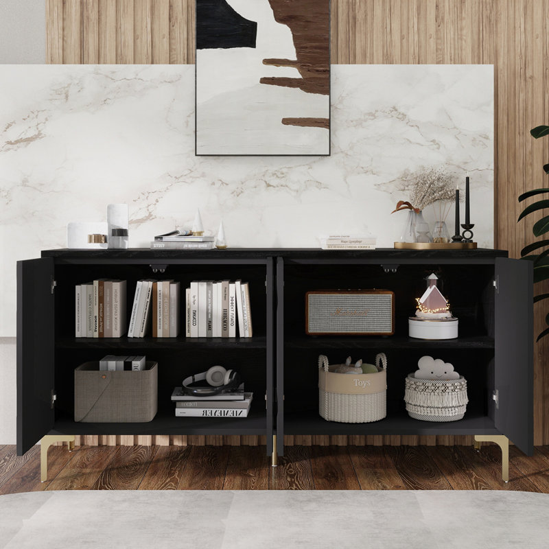 60" Sideboard Buffet Cabinet Handleless Press-to-Open Design