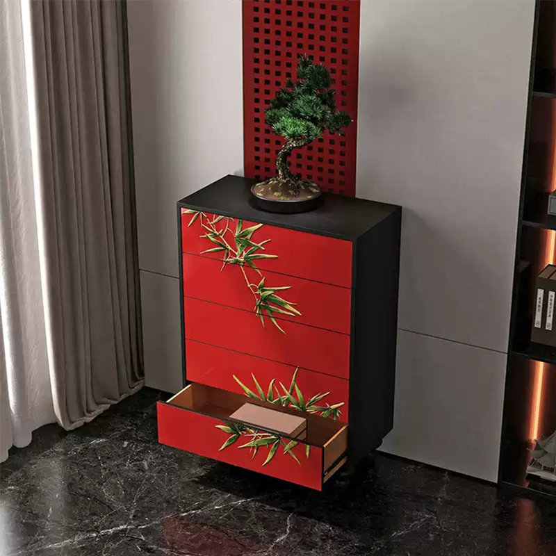 Grand coffre décoratif laqué à la main, Noir / rouge