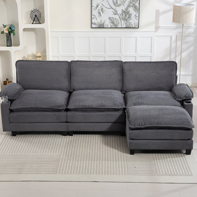Corduroy Fabric Sofa,Modular Sectional Cloud Couch With Ottoman