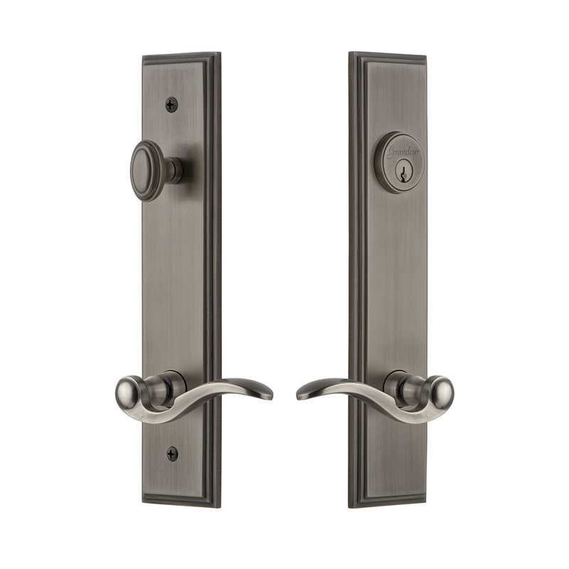 Carré Complete Tall Plate Entry Lever Set with Single Cylinder Deadbolt, Antique Pewter, Right, 2.375"