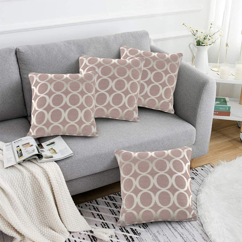 Broward Oh Geometric Cushion with Filling, 45cm H x 45cm W x 15cm D, Blush