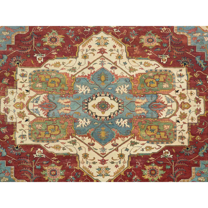 Très grand tapis rouge en laine noué à la main 12 pi x 15 pi 2 po CDF77943BDE7443D946F2217F96C9AEE