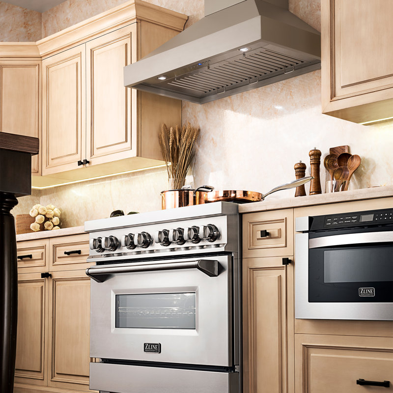 30" Wood 400 CFM Ducted Wall Mount Range Hood, Gray, 30" W