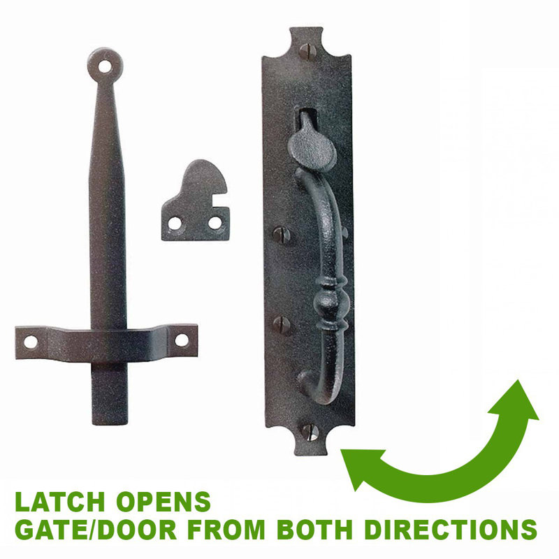 Loquet de porte en fonte, porte en fer forgé rustique noir Colonial Norfolk de 10 pouces et quincaillerie d'armoire, loquet robuste avec finition résistante à la rouille