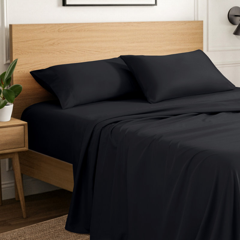 Microfiber Sheet Set, Full XL Sheet Set with 2 Pillowcases, Black