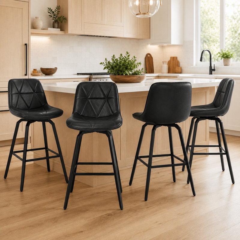 Tabouret de comptoir pivotant 26 po avec siège en similicuir, Noir