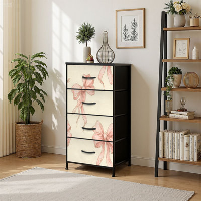 Commode de rangement verticale 4 tiroirs avec tiroirs décoratifs en bois rose