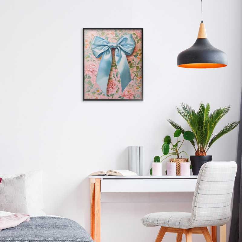 Giclée romantique à arc en satin, design par Petal Prints Design, H 14 po x l 11 po, Giclée encadrée noir minuit