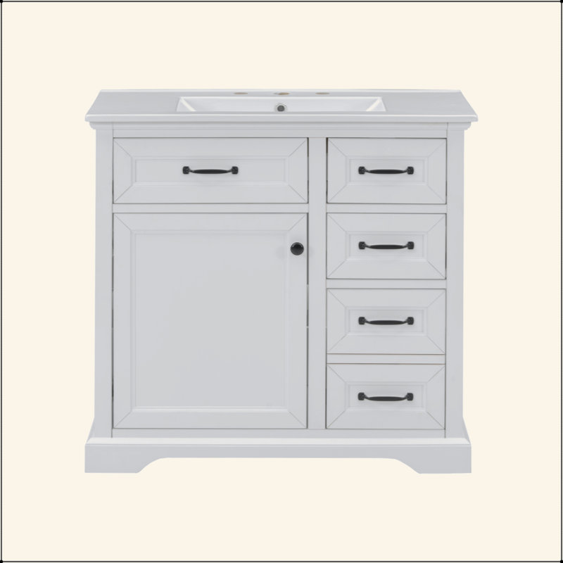 36-Inch Bathroom Vanity with Ceramic Sink, 2 Tip-Out Drawers & Soft-Close Door Hinges, Durable Freestanding Vanity for Bathroom Decoration