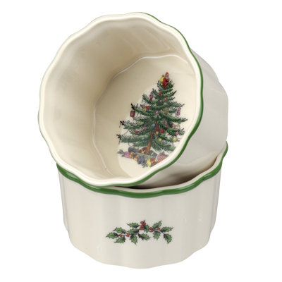 Spode Christmas Tree Rd Scalloped Ramekins 3.5"