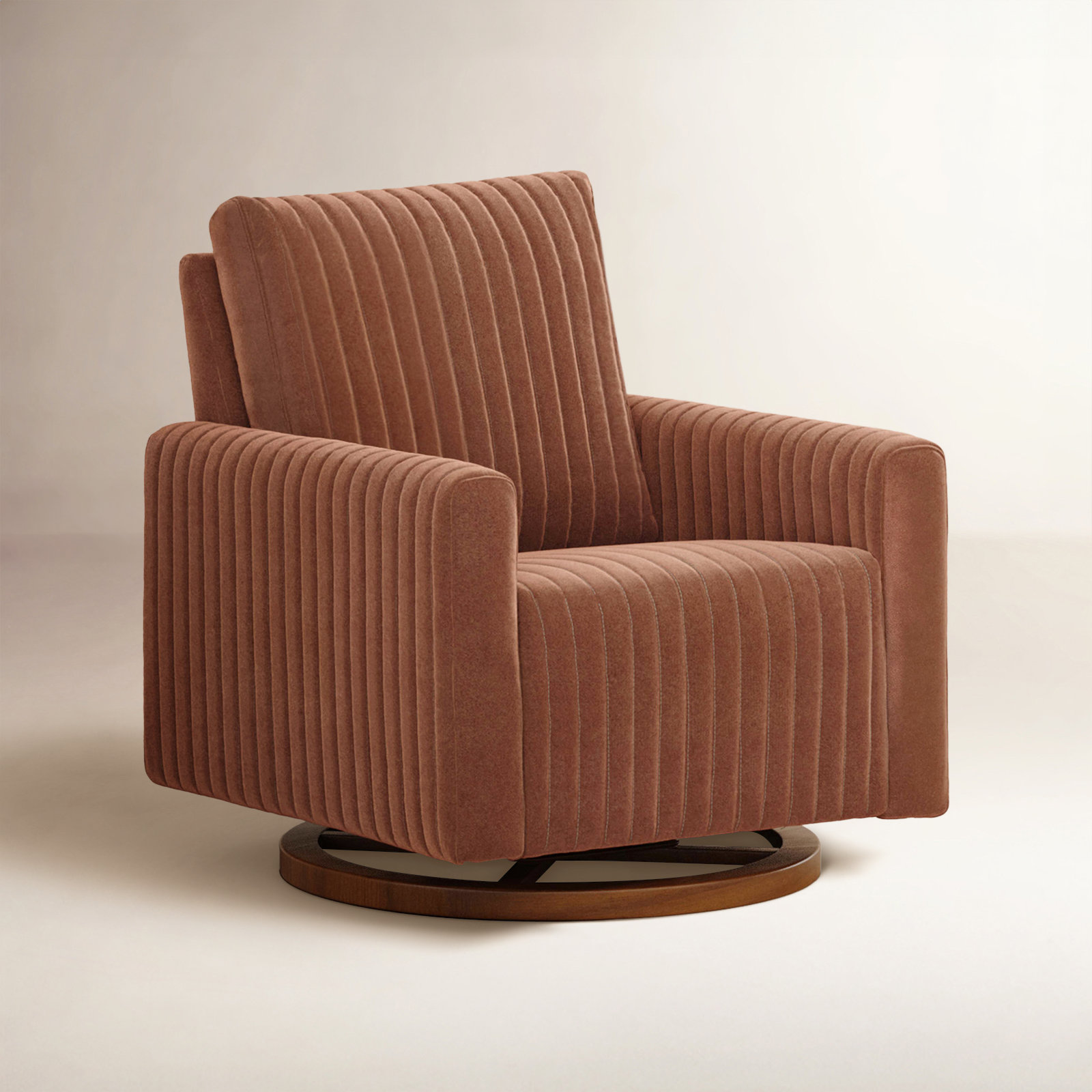 Poe Channeled Swivel Glider, Rust Velvet