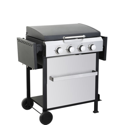 Barbecue d'extérieur au gaz propane 4, 49200Btu, SS, grilles de cuisson en émail métallique, table d'appoint pliable, support à panier suspendu