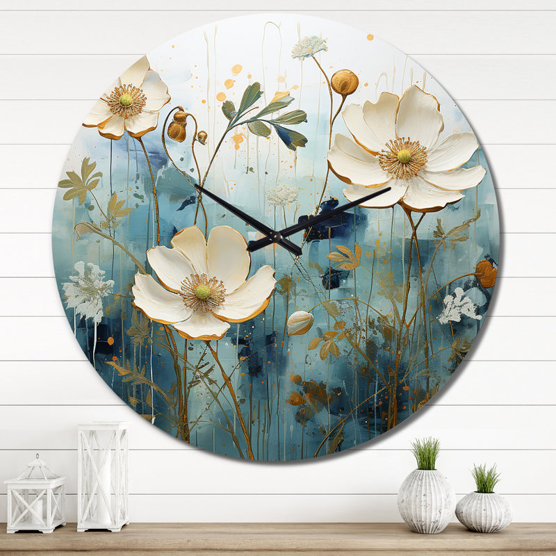 Horloge murale Blue Botanical Oasis IV - Abstract Botanicals, Moyenne